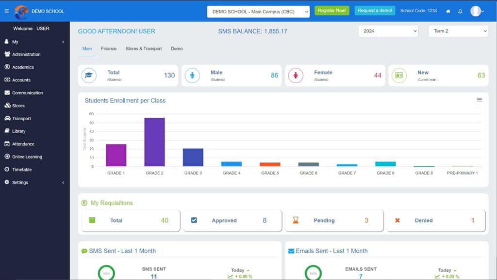 Cloud School System | School Management Software - Dashboard